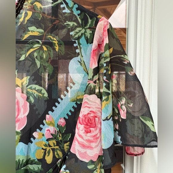 Mac Duggal NWT Floral Print Chiffon Midi Dress Flutter Sleeve Size 12 FLAW - Picture 8 of 15